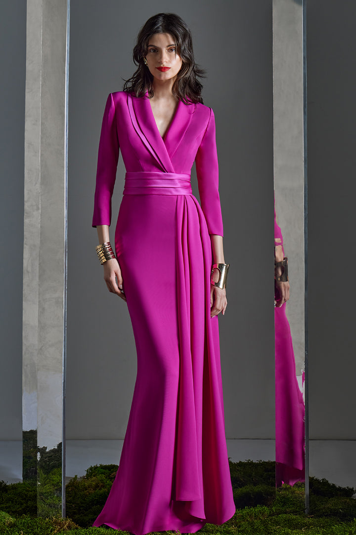 Shawl Lapel Draped with Column Dress