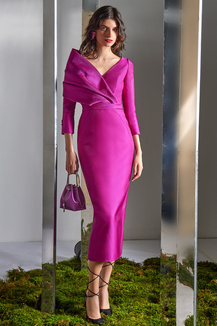 Asymmetric Structured Draped Midi Dress