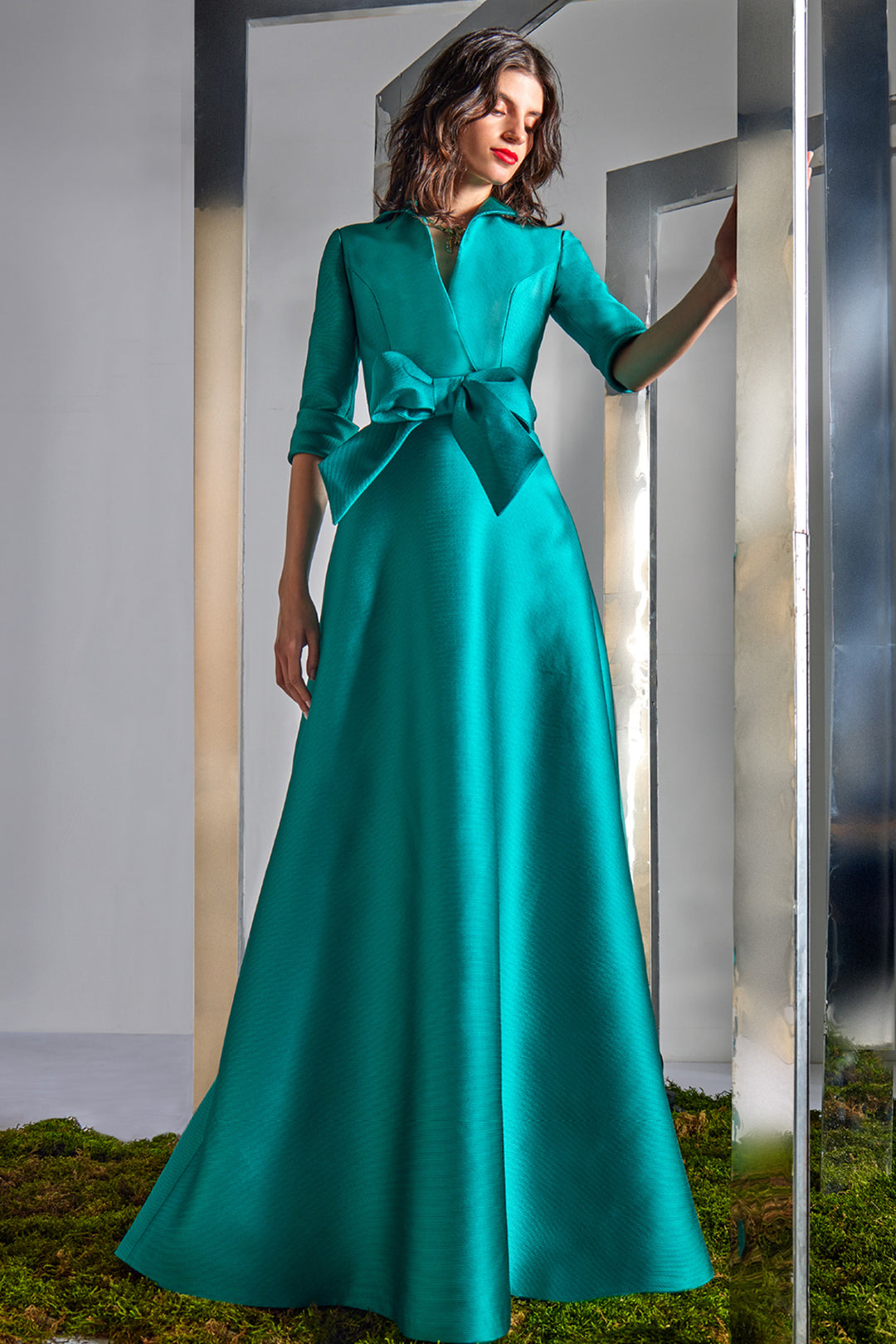 Collared Bow Accented with A-Line Dress – M.R DESIGN