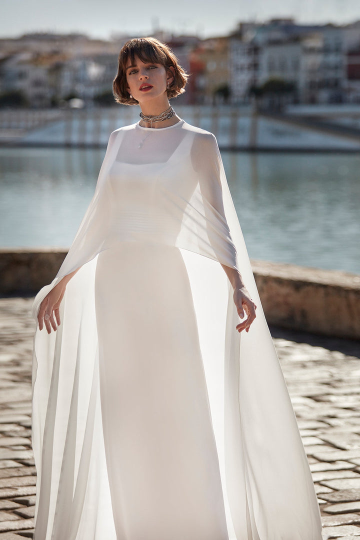 Off-White Column Long Wedding Dress