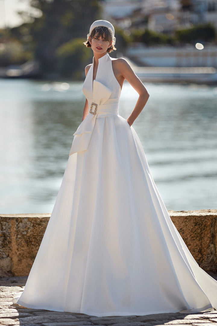 Off-White A-line Long Wedding Dress