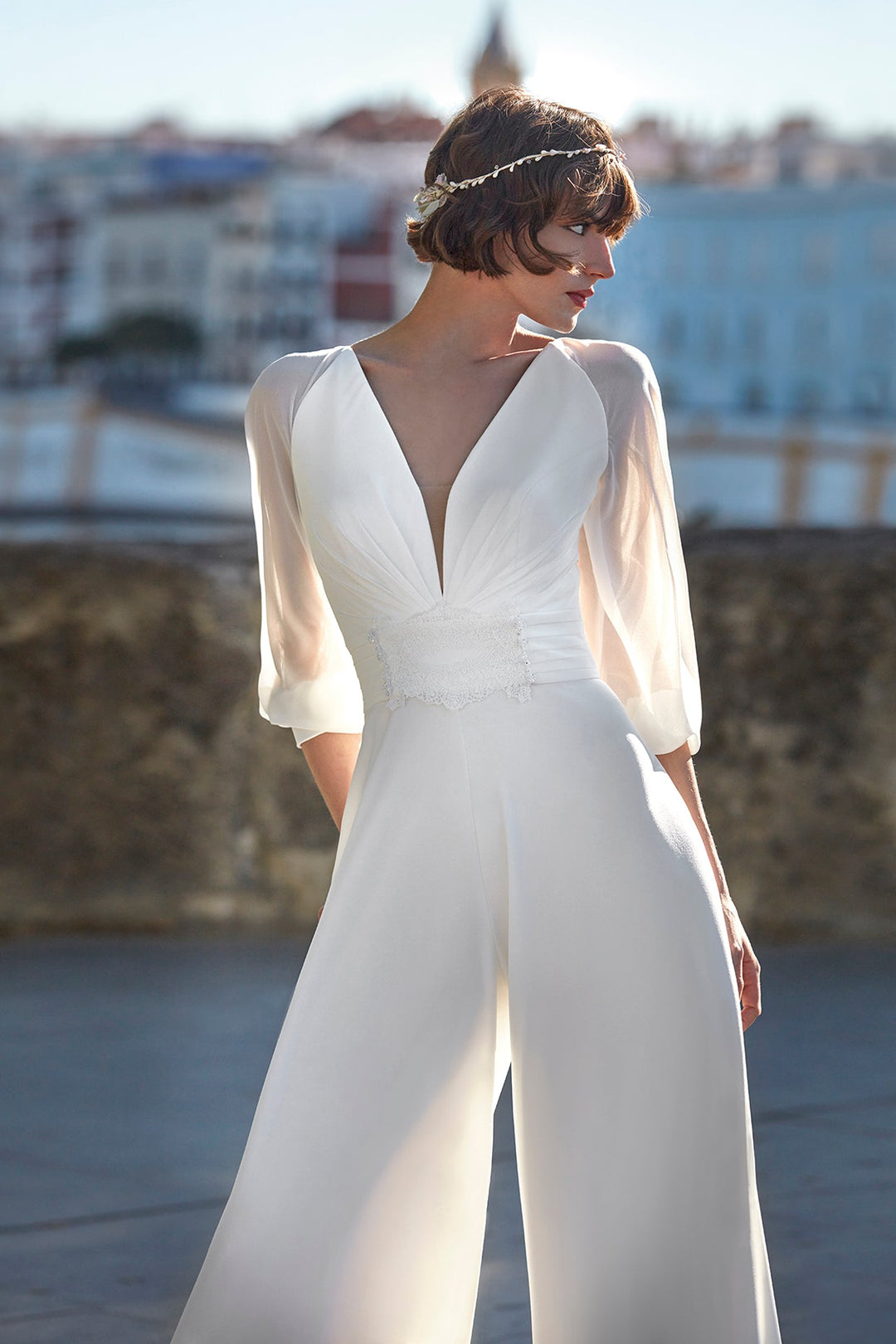 Off-White Jumpsuit Styled Wedding Dress