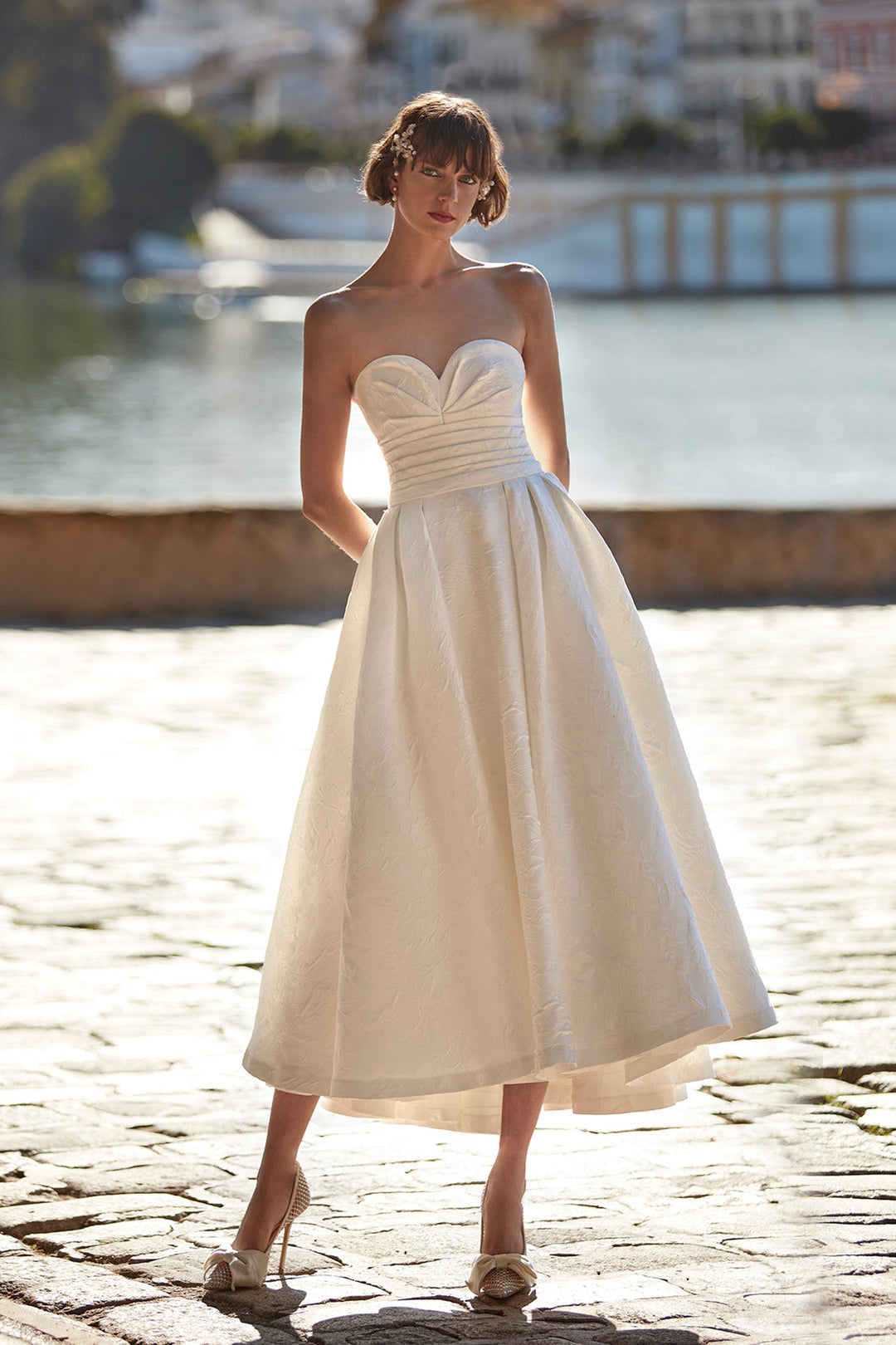 Off-White A-line Midi Wedding Dress - Main Image
