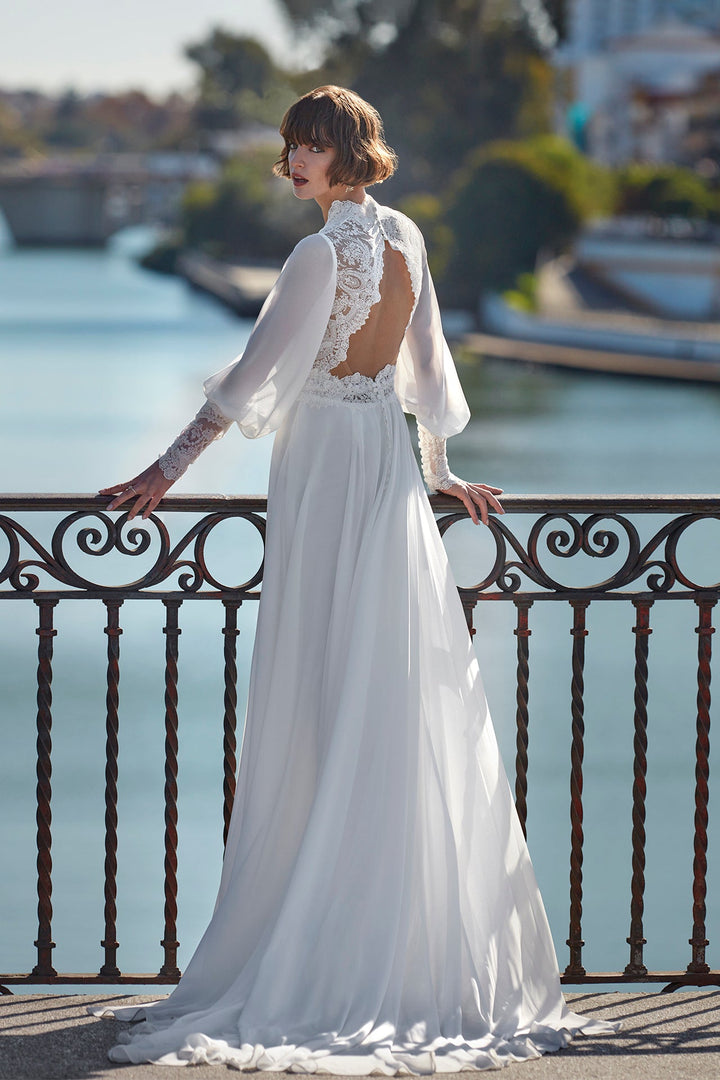 Long Sleeve Lace Bodice Wedding Dress