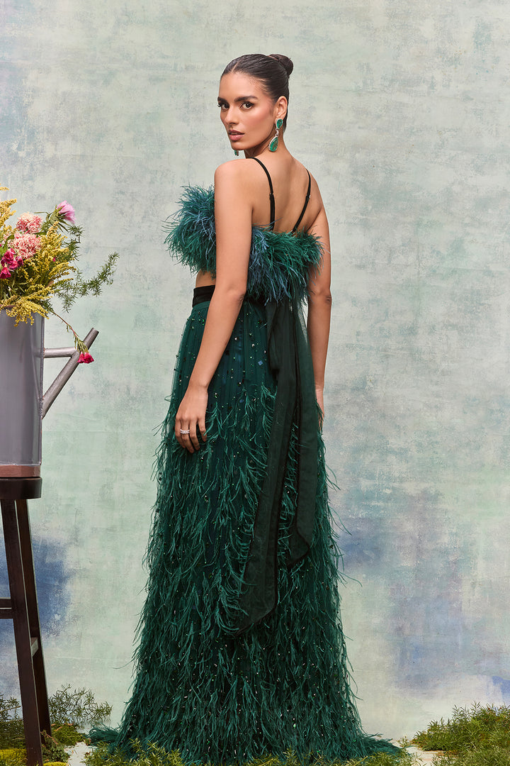 Long Two-Pieces with Fringe Top and Floor-Skirt Dress