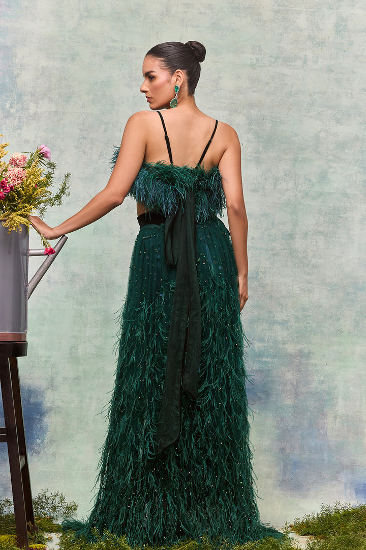 Long Two-Pieces with Fringe Top and Floor-Skirt Dress