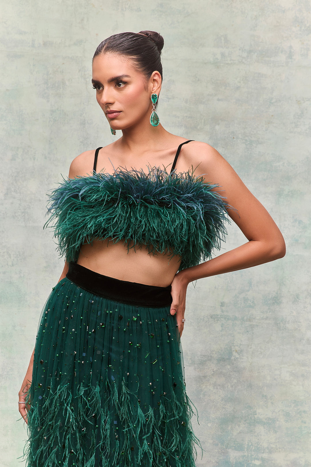 Long Two-Pieces with Fringe Top and Floor-Skirt Dress