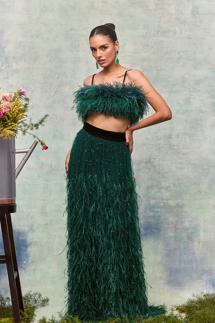 Long Two-Pieces with Fringe Top and Floor-Skirt Dress