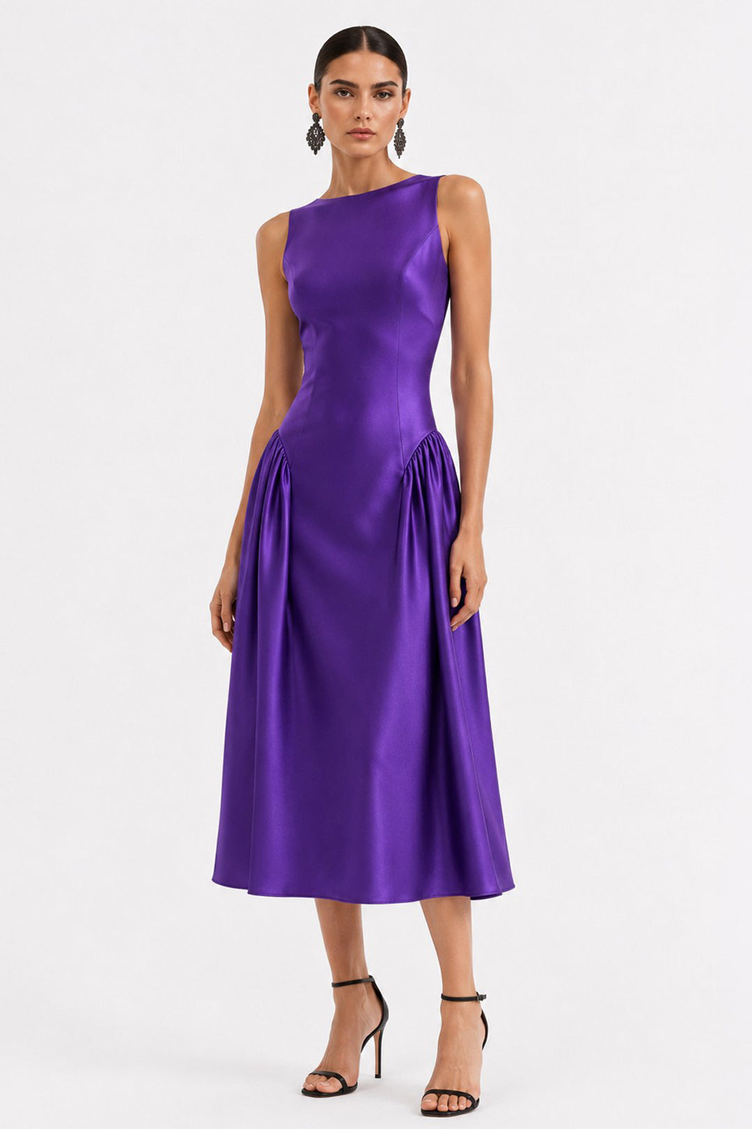 Satin Midi Dress with Sculptural Silhouette