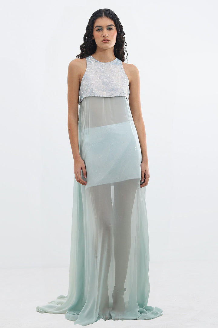 Long Dress with Crystalline Chest Embellishments