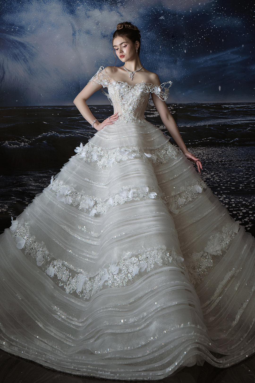Floral Lace A-line Dress Ivory / FR 48 Floral Lace A-line Dress Ivory / FR 48