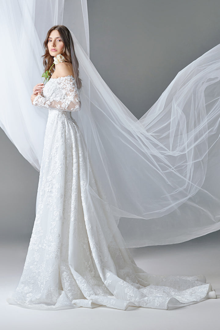 Off-Shoulder Lace Corset Gown