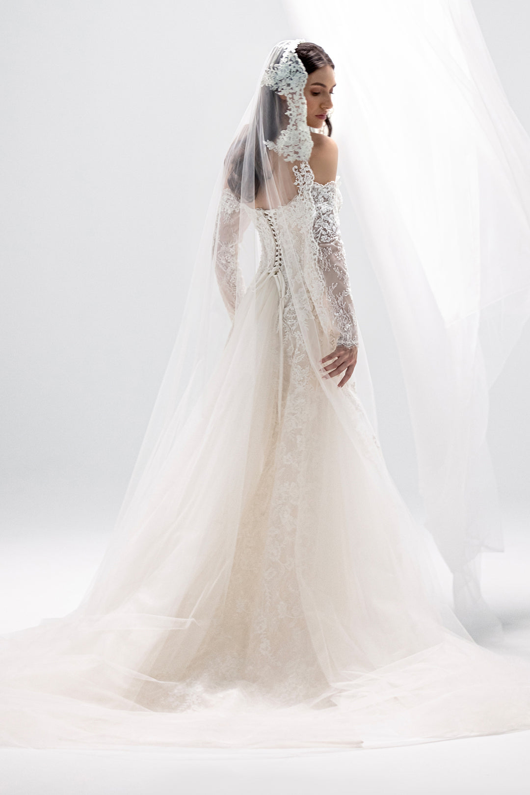 Off-Shoulder Rebrodé Corset Gown