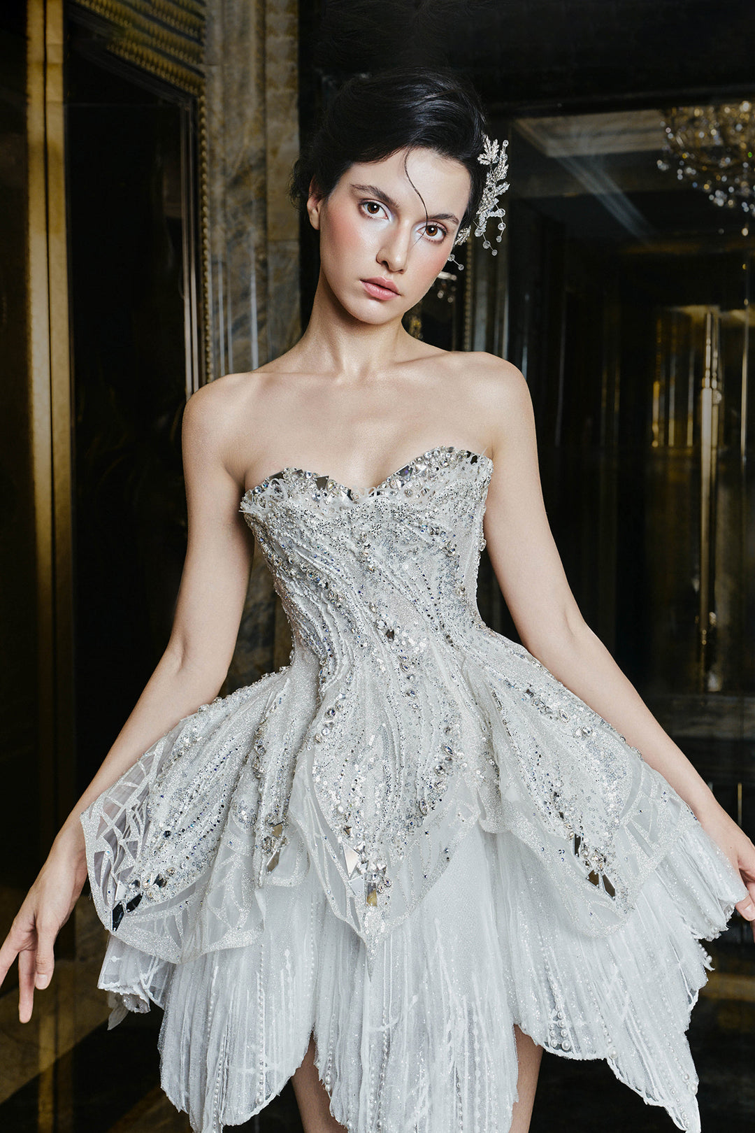 Strapless A-Line Beaded Dress Ivory / FR 46 Strapless A-Line Beaded Dress Ivory / FR 46