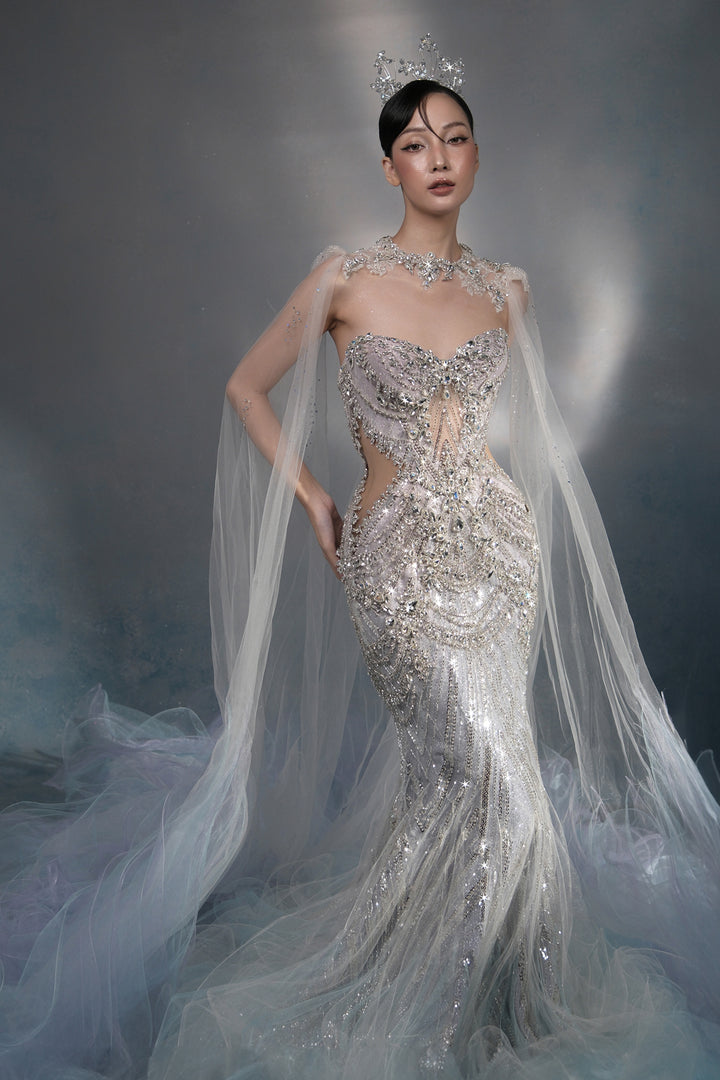 Crystal Mermaid Dress with Cape