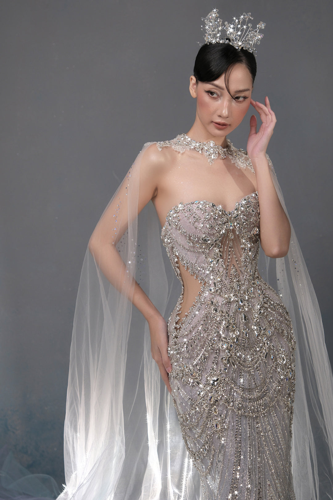 Crystal Mermaid Dress with Cape