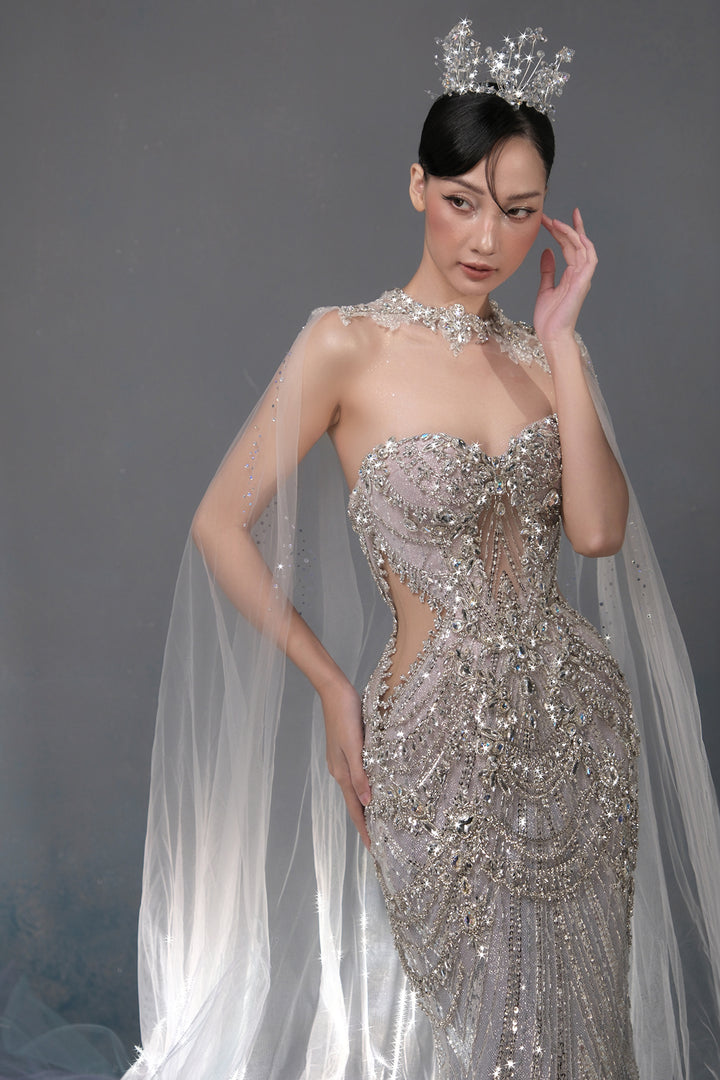 Crystal Mermaid Dress with Cape