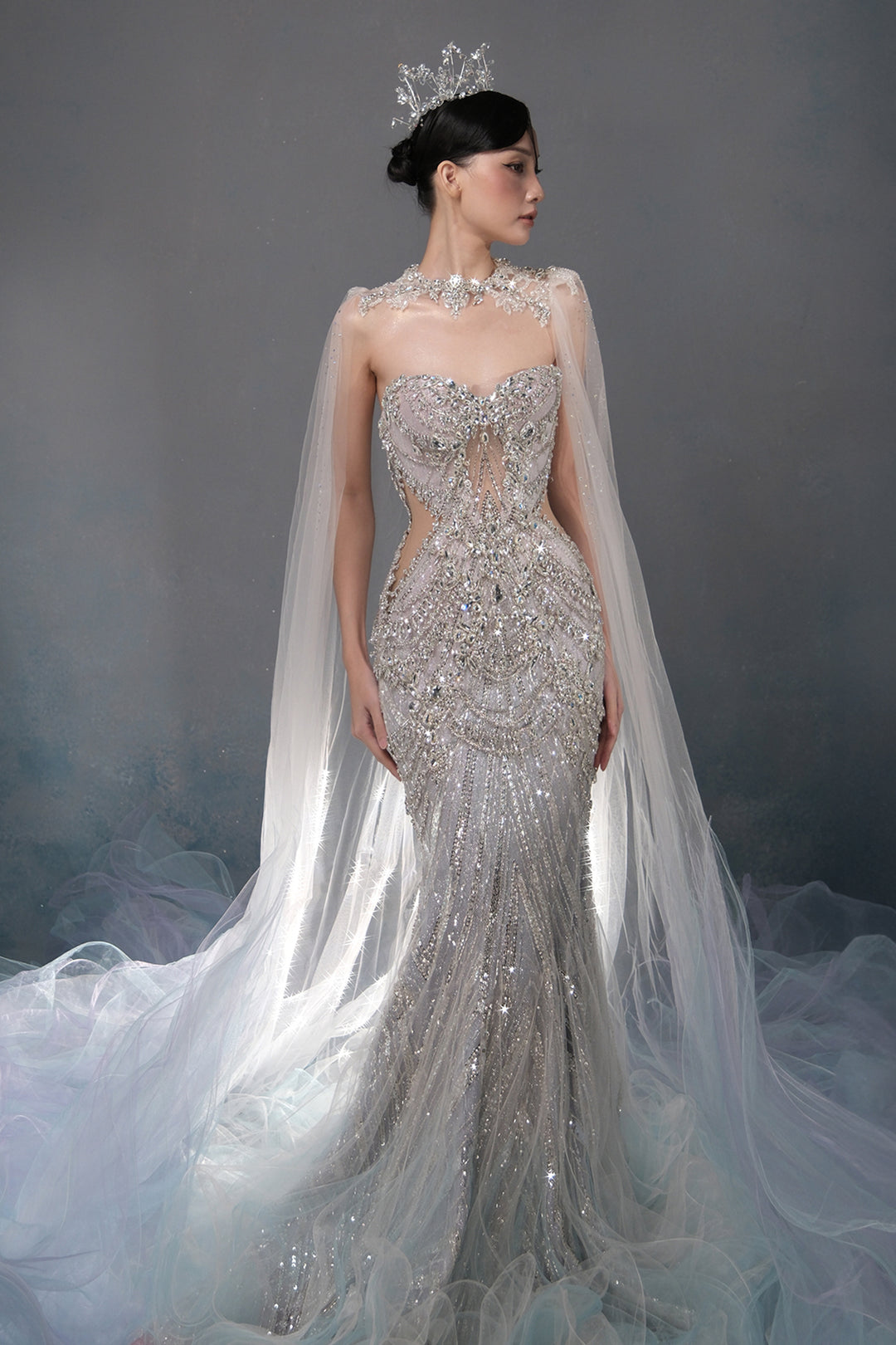 Crystal Mermaid Dress with Cape