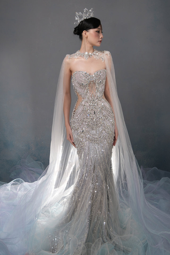 Crystal Mermaid Dress with Cape