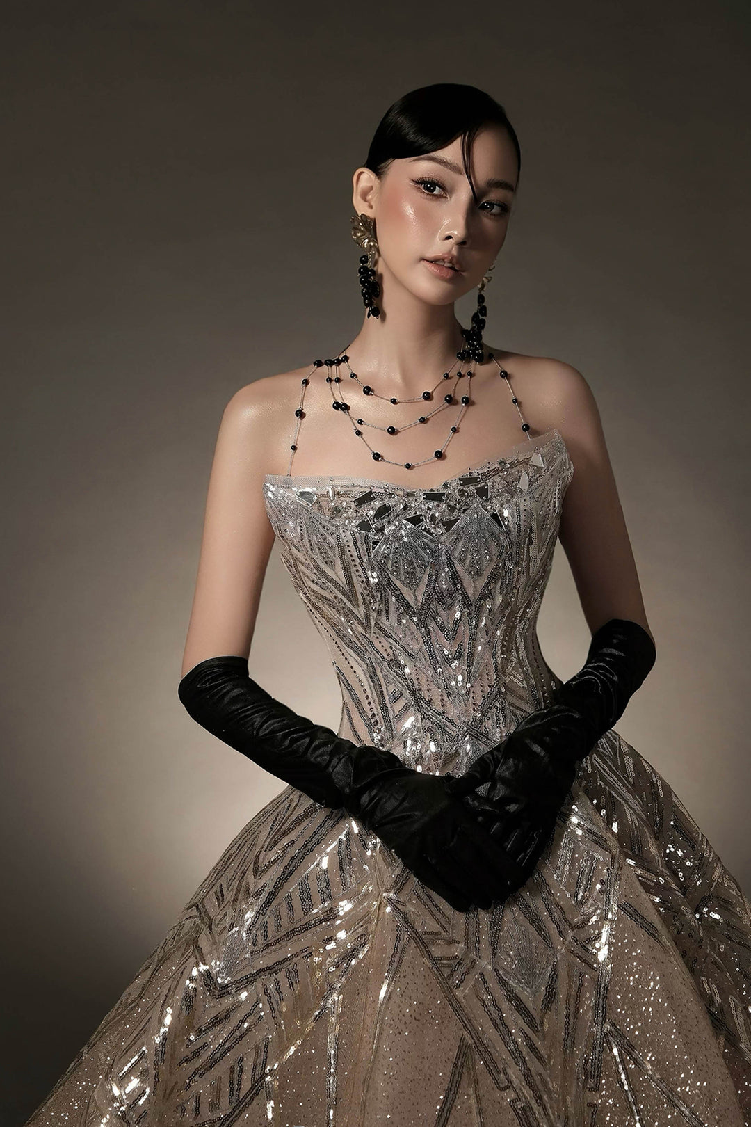 Crystal A-Line Dress with Embellished Bodice