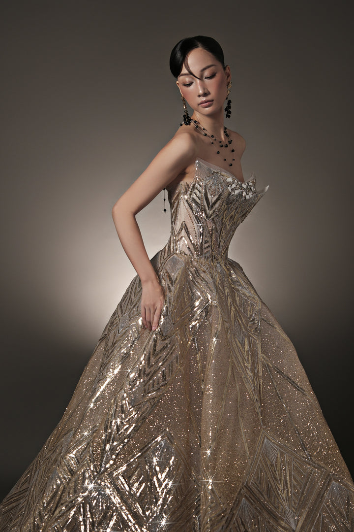 Crystal A-Line Dress with Embellished Bodice