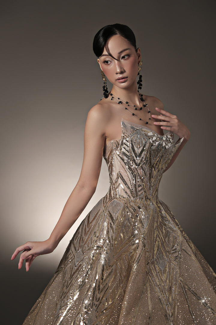 Crystal A-Line Dress with Embellished Bodice