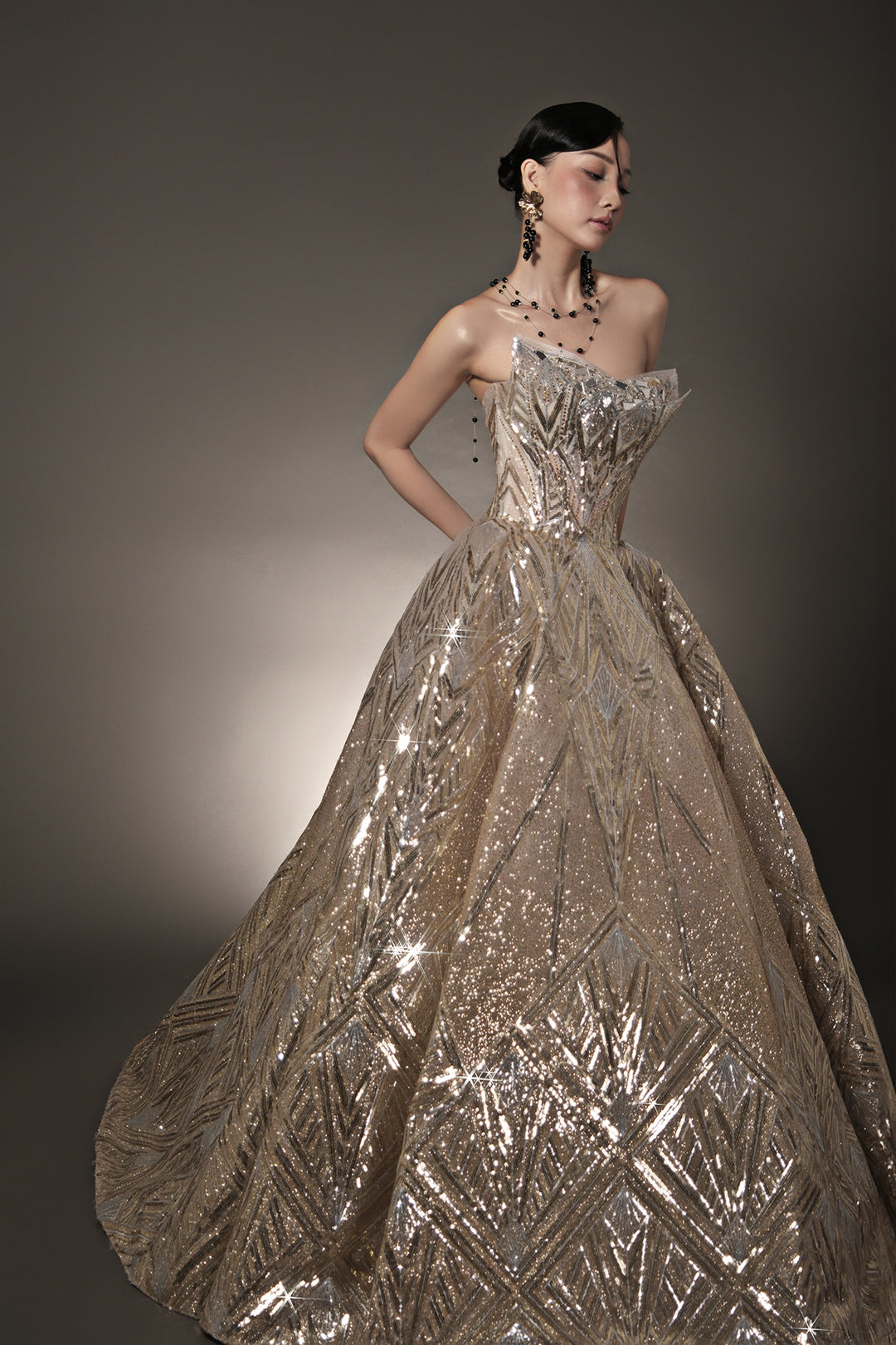 Crystal A-Line Dress with Embellished Bodice