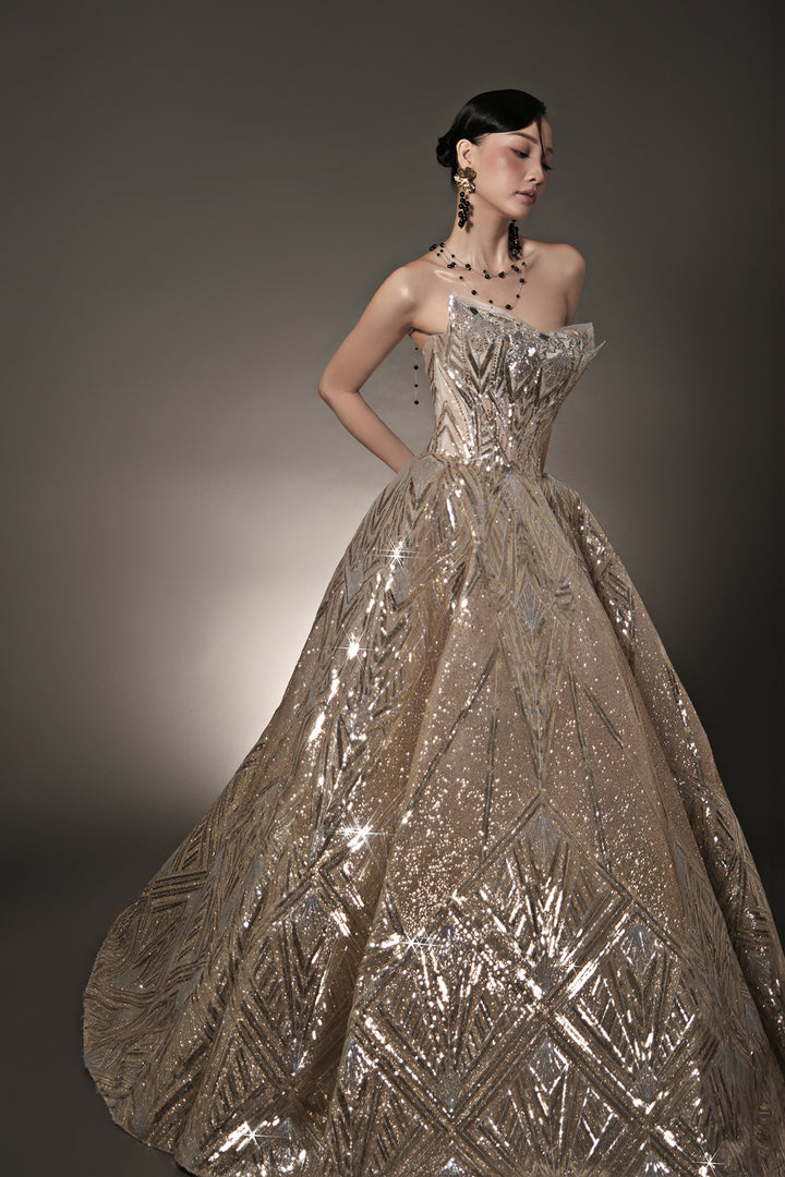 Crystal A-Line Dress with Embellished Bodice