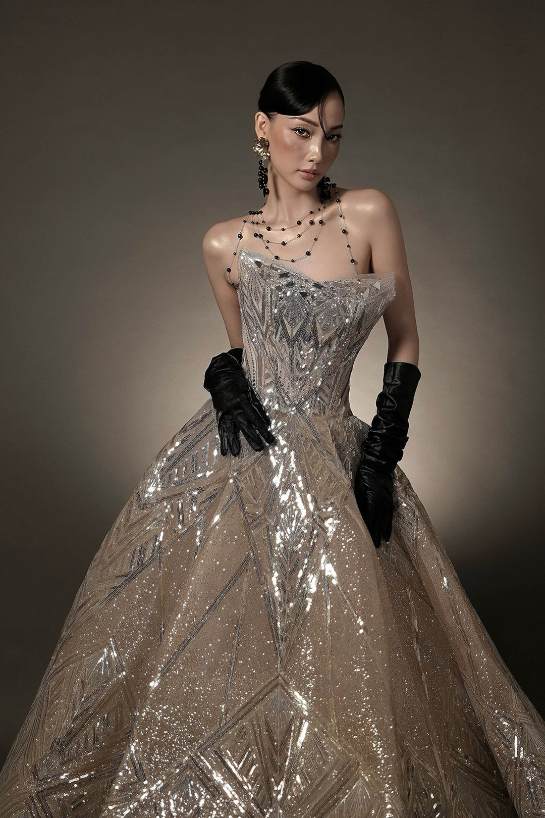 Crystal A-Line Dress with Embellished Bodice