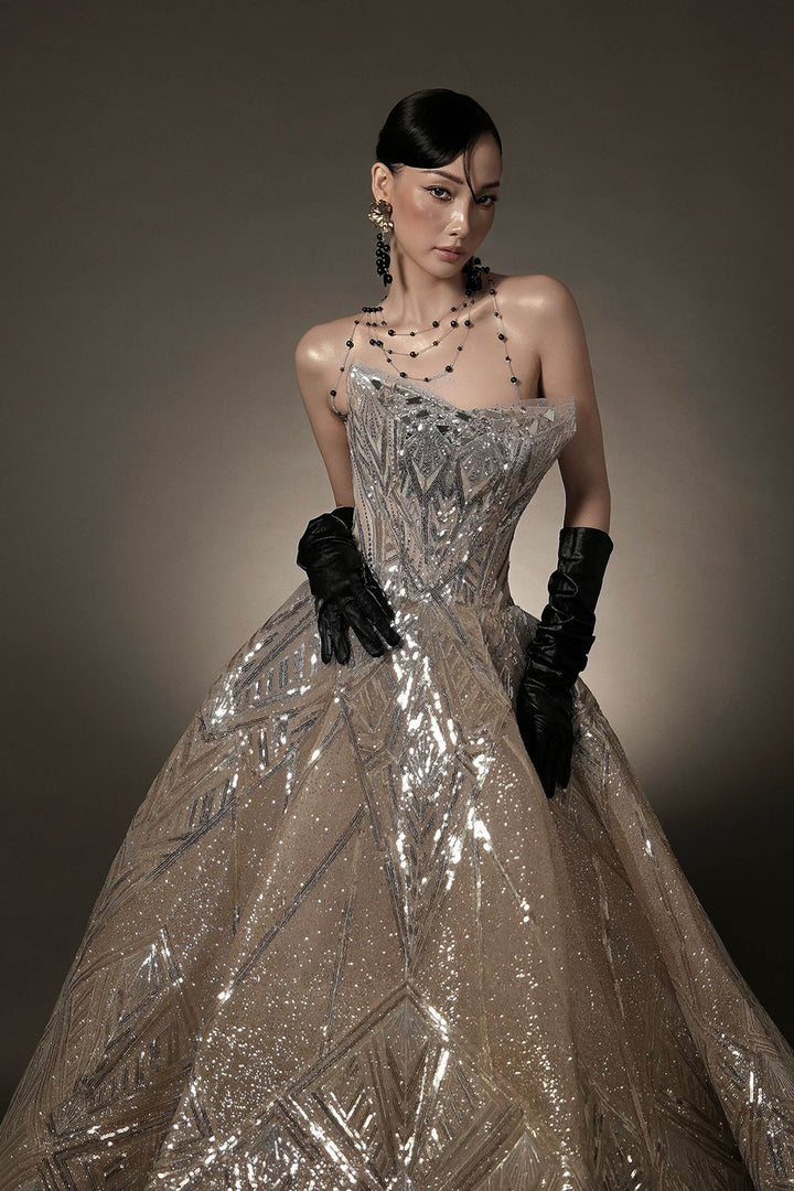 Crystal A-Line Dress with Embellished Bodice