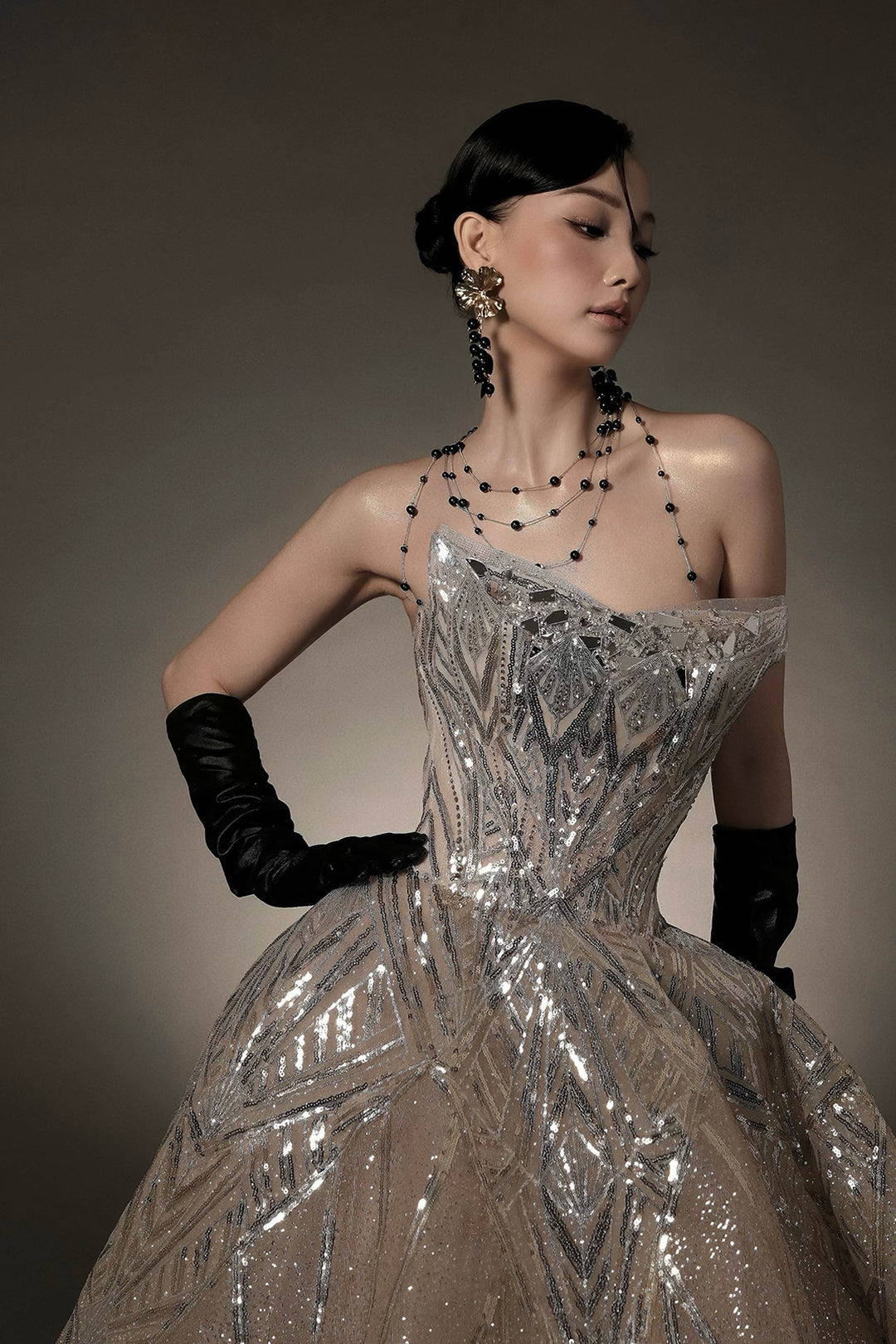 Crystal A-Line Dress with Embellished Bodice