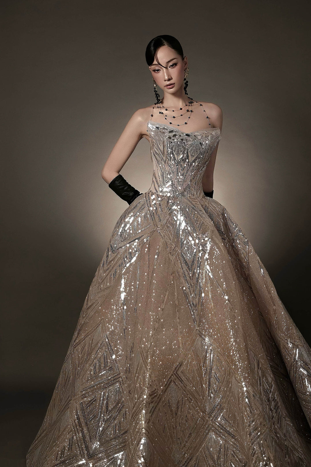 Crystal A-Line Dress with Embellished Bodice