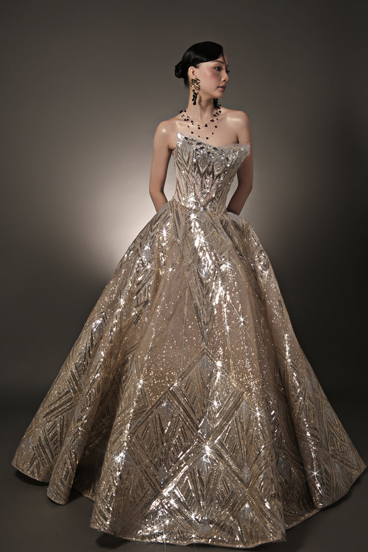 Crystal A-Line Dress with Embellished Bodice