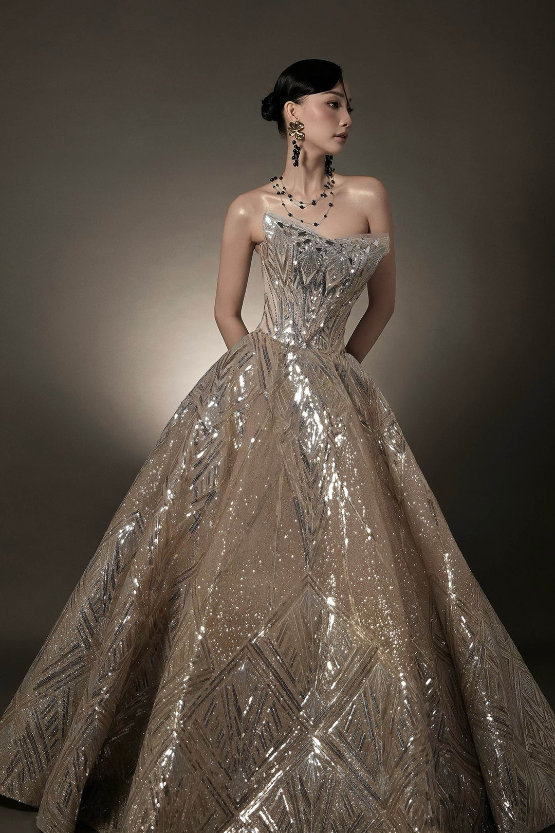 Crystal A-Line Dress with Embellished Bodice