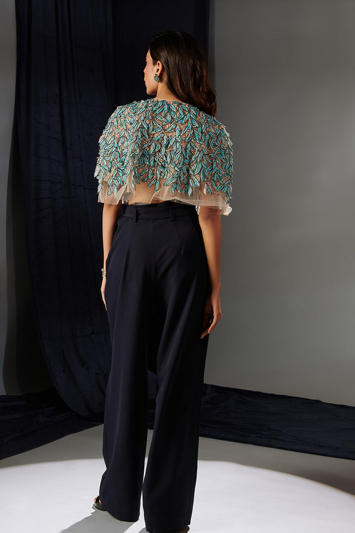 Embroidered Mesh Two-Piece with Trousers