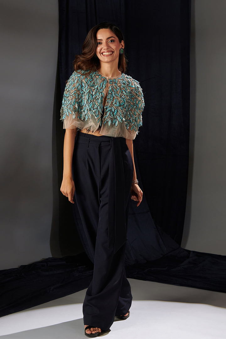 Embroidered Mesh Two-Piece with Trousers