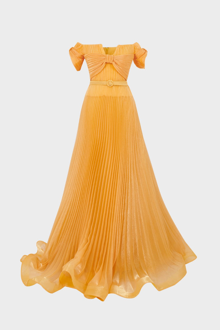 Off-The-Shoulder Organza Plissé Dress