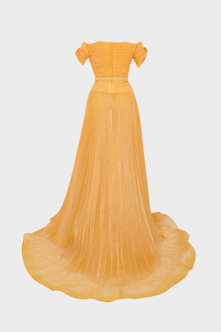 Off-The-Shoulder Organza Plissé Dress