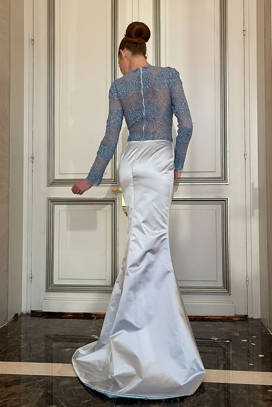 Tulle and Satin Long-Sleeved Mermaid Dress