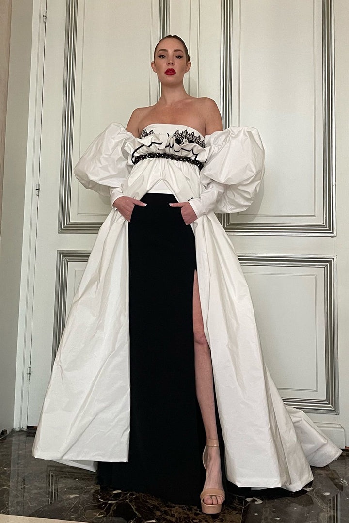 Off-The-Shoulder Puffy Long Top with Column Skirt