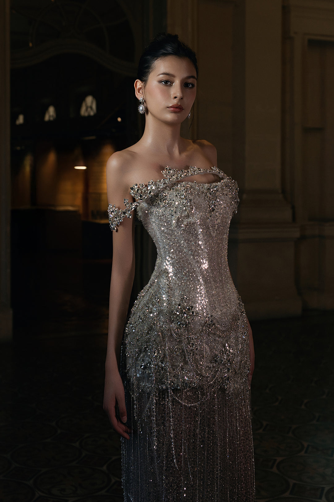 Luminous Beaded Column Dress