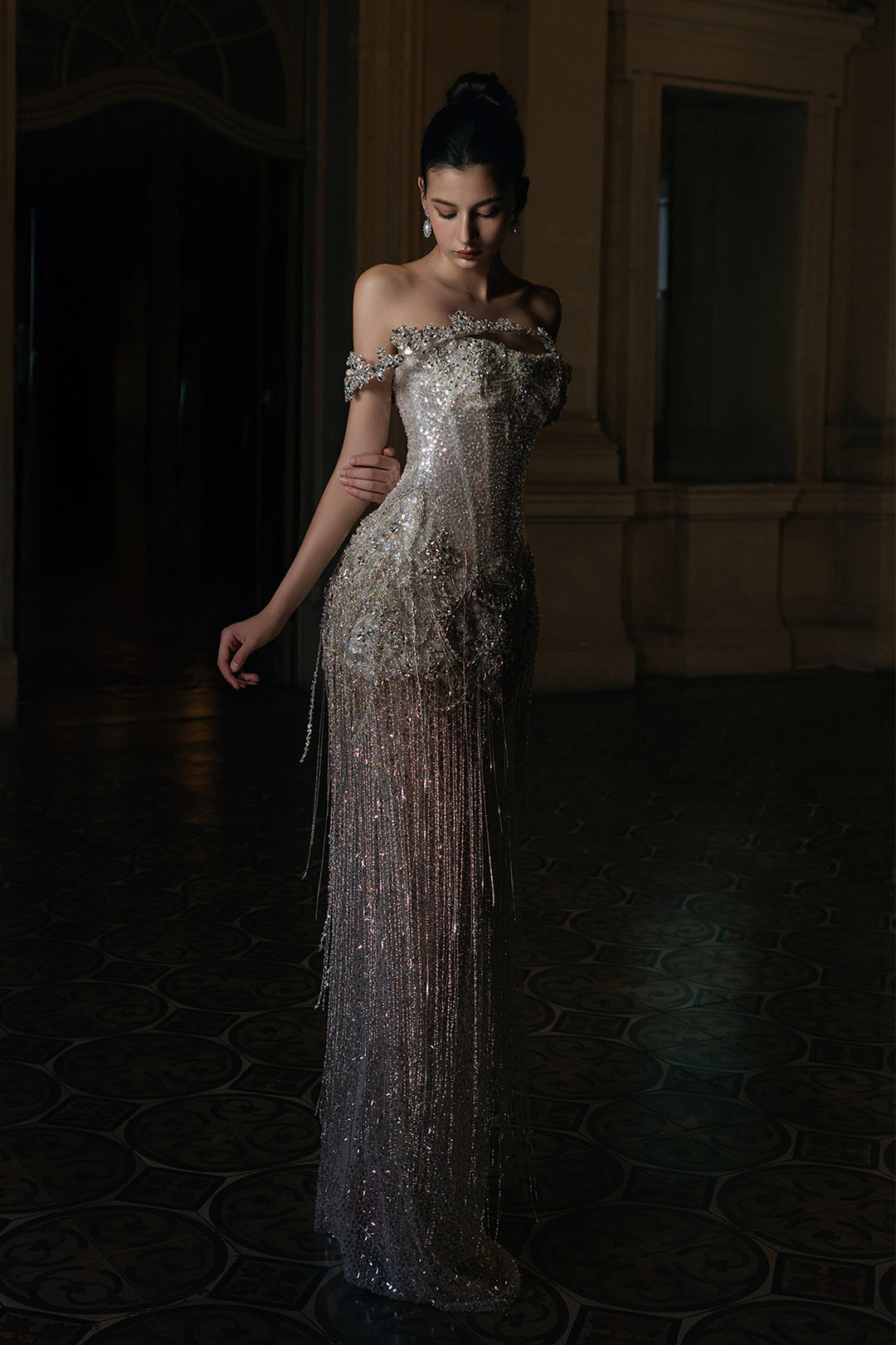 Luminous Beaded Column Dress