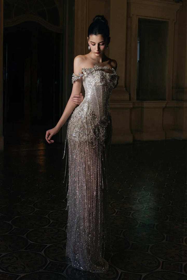 Luminous Beaded Column Dress