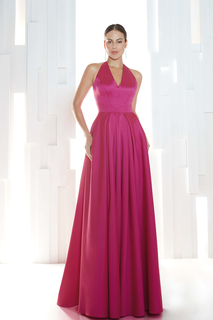 A-line Mikado Dress with V-Neckline