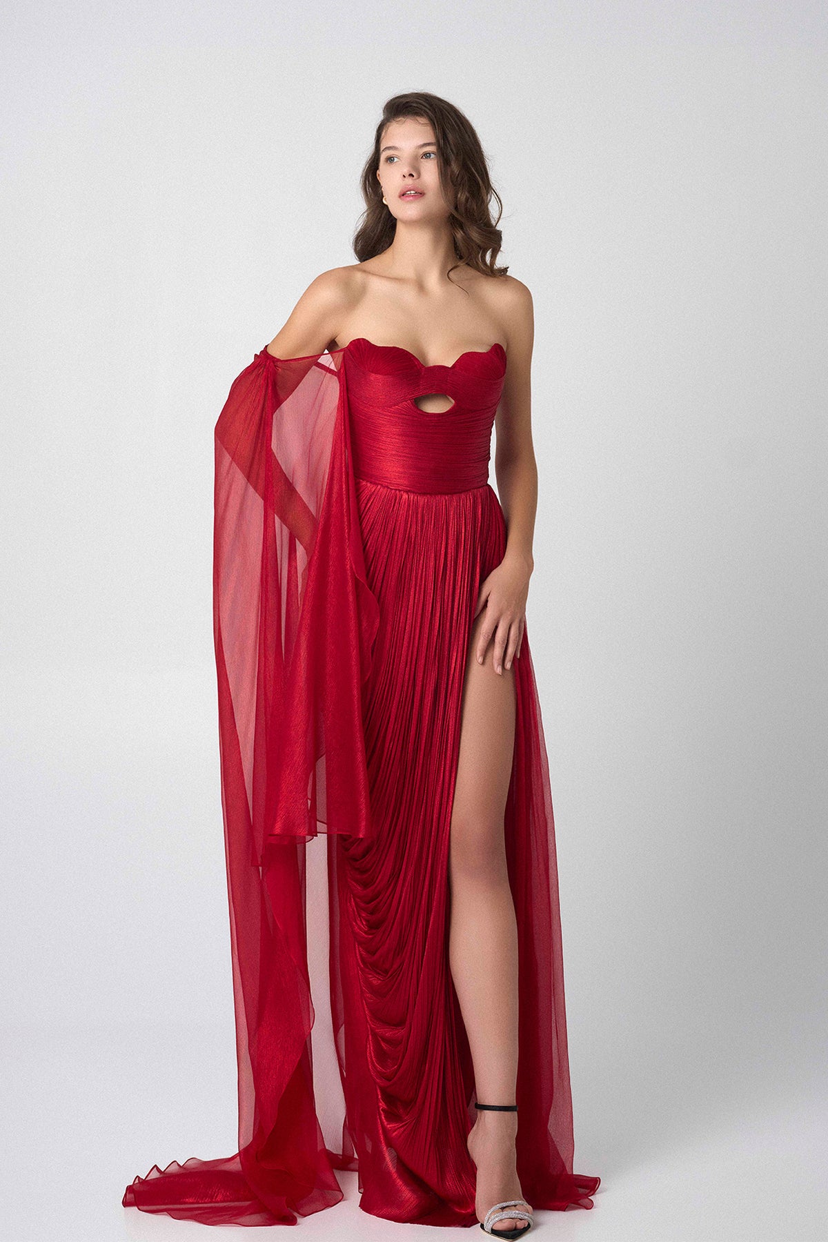 strapless embroidered dress Strapless Embroidered Dress Red / FR 34