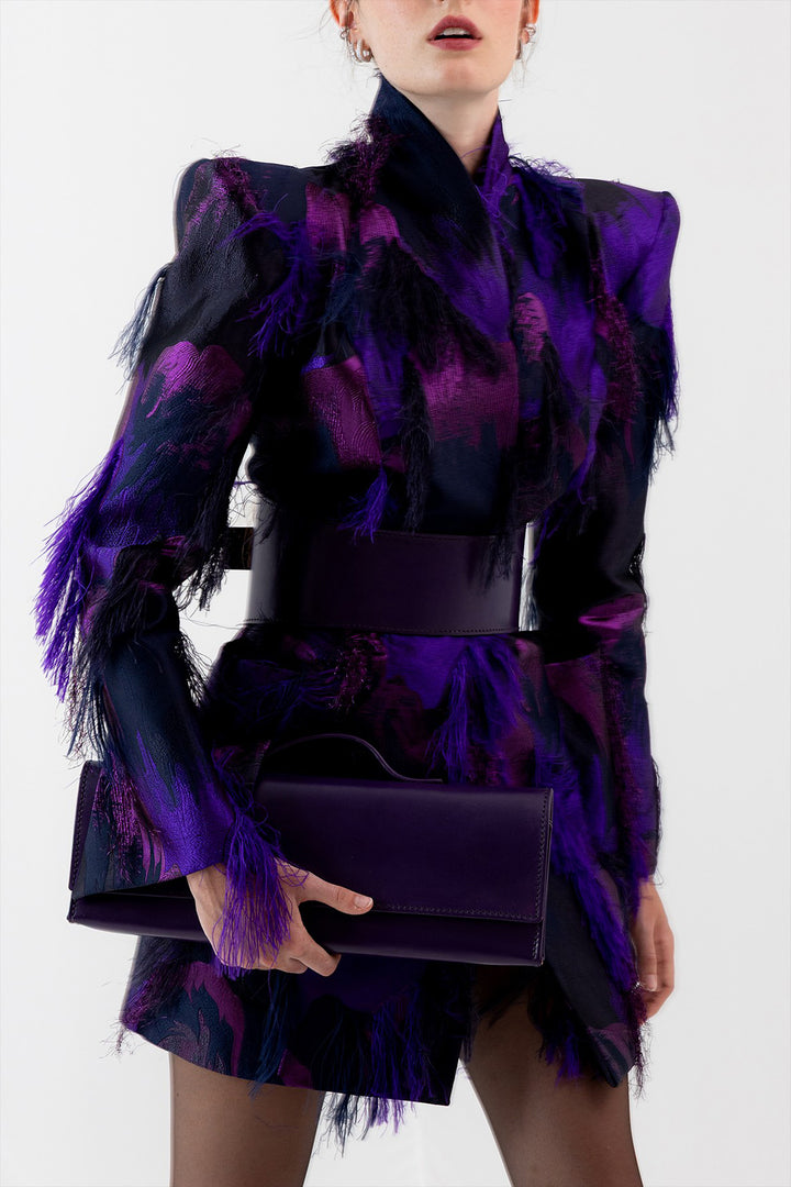 Short Coat Jacquard and Feathers