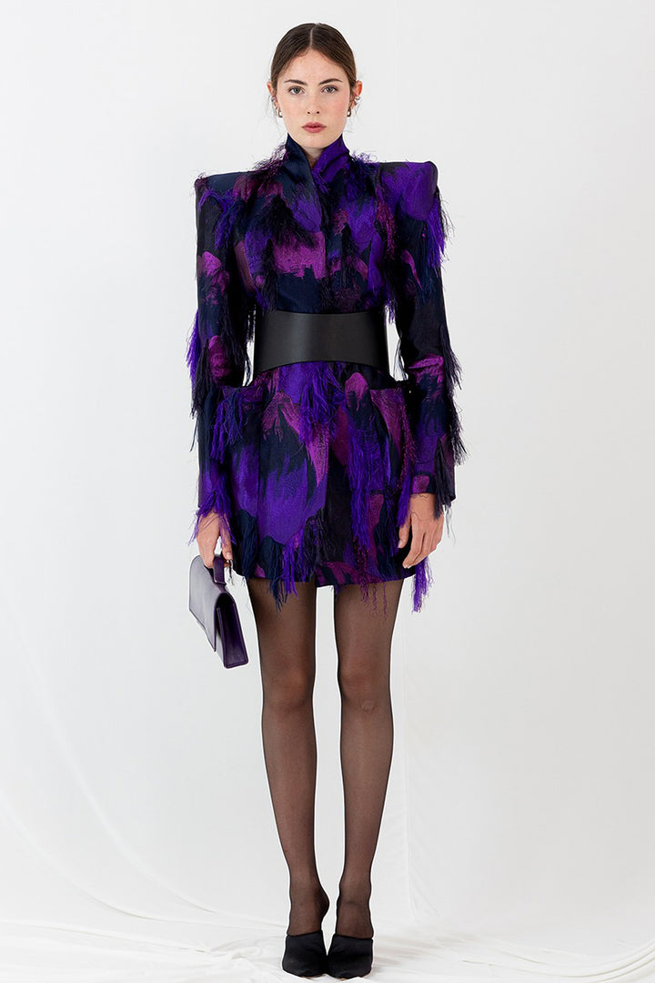 Short Coat Jacquard and Feathers