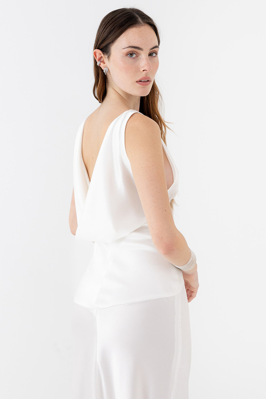 Wedding Dress with Draped Neckline and Corset