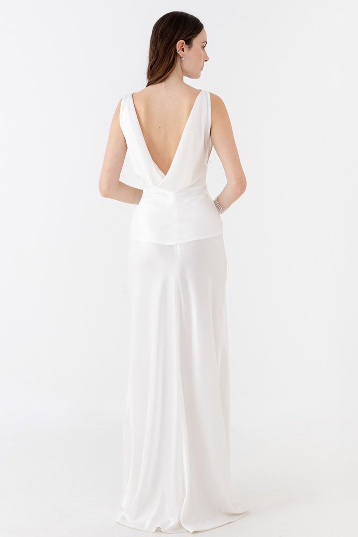 Wedding Dress with Draped Neckline and Corset