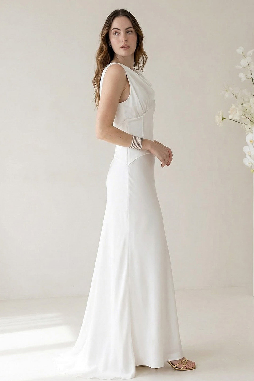 Wedding Dress with Draped Neckline and Corset